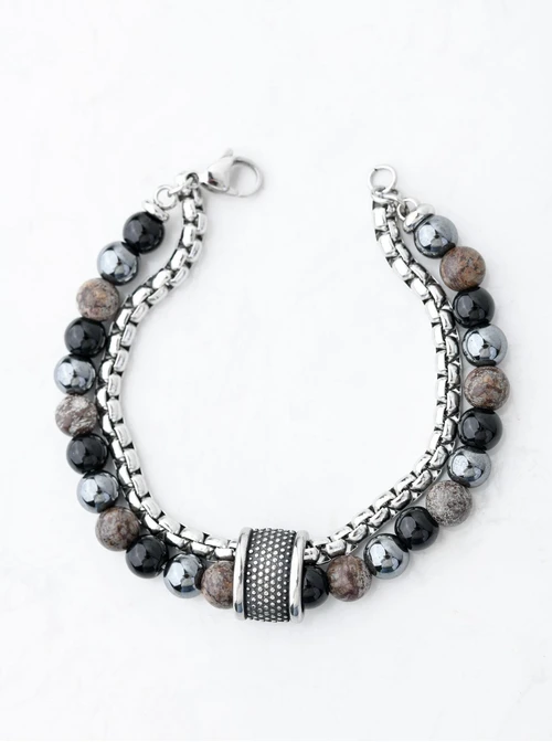 Bransoletka męska, Obsydian, srebrny S107583S00