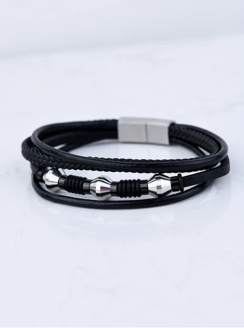 Bransoletka męska, czarny, srebrny S107549S01