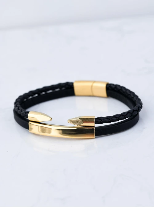 Bransoletka męska, czarny, złoty S107556Z01