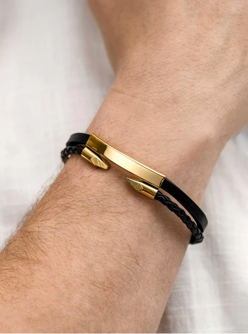 Bransoletka męska, czarny, złoty S107556Z01