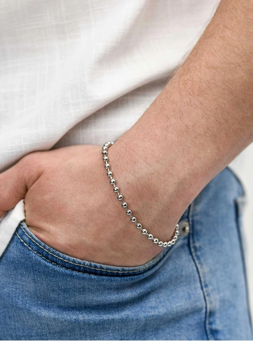Bransoletka męska, kulki, srebrny S107963S00