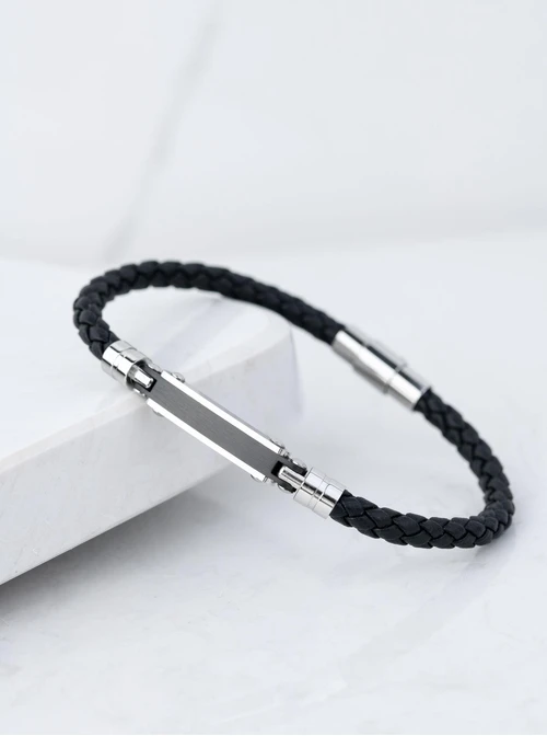 Bransoletka męska, srebrny, czarny S107602S01