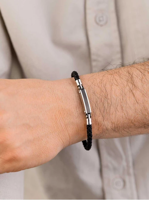 Bransoletka męska, srebrny, czarny S107602S01