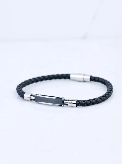 Bransoletka męska, srebrny, czarny S107602S01