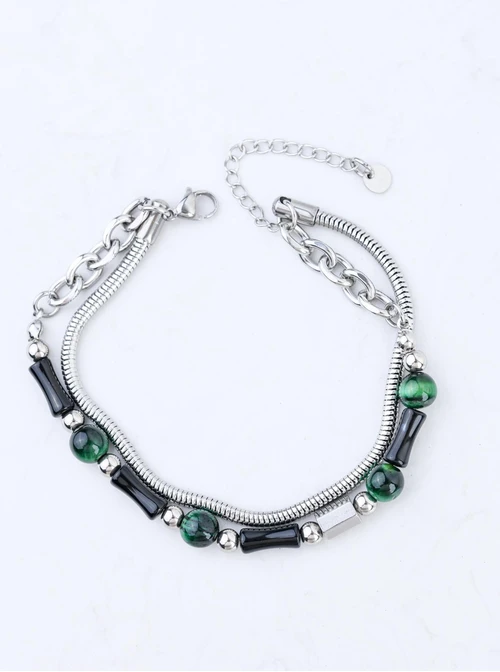 Bransoletka męska, zielone Tygrysie Oko, srebrny S107590S00