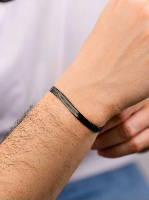 Bransoletka męska, żmijka, czarny, stal S107970S01
