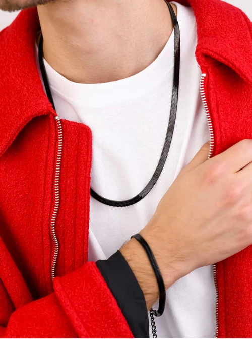 Bransoletka męska, żmijka, czarny, stal S107970S01