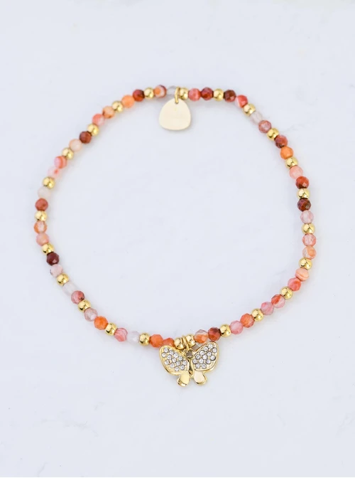 Bransoletka motylek, Agat Czerwony, stal pozłacana S108614Z00