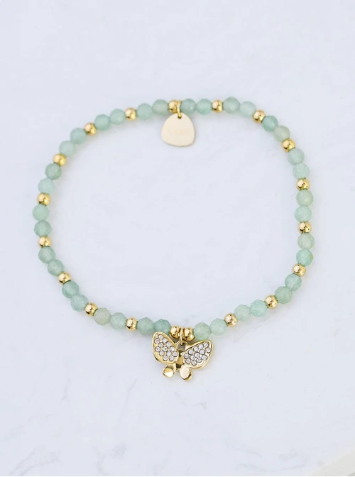 Bransoletka motylek, Awenturyn, stal pozłacana S108604Z00