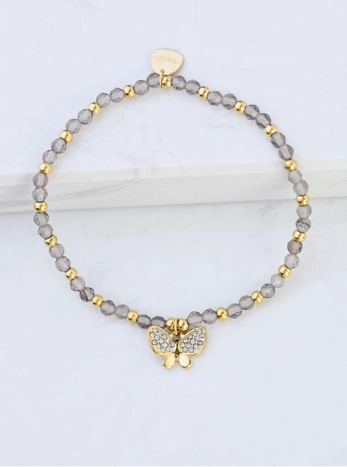 Bransoletka motylek, Labradoryt, stal pozłacana S108618Z00