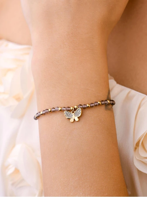 Bransoletka motylek, Labradoryt, stal pozłacana S108618Z00