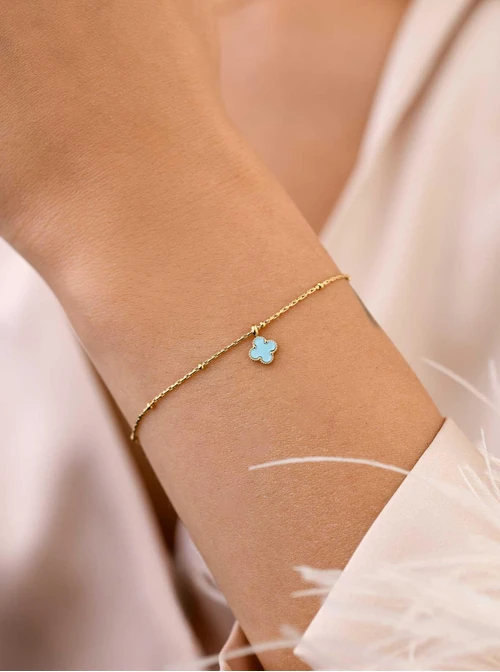 Bransoletka niebieska koniczynka, złoty S108176Z04