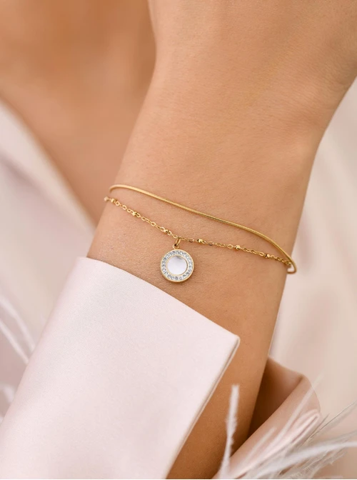 Bransoletka podwójna, kółeczko z masą perłową, złoty S107951Z00