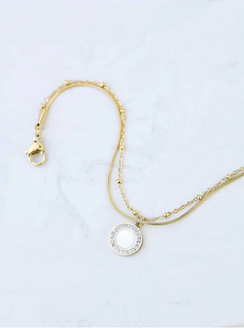 Bransoletka podwójna, kółeczko z masą perłową, złoty S107951Z00