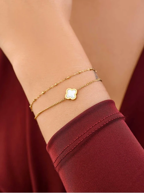 Bransoletka podwójna, koniczynka, złoty S107938Z00