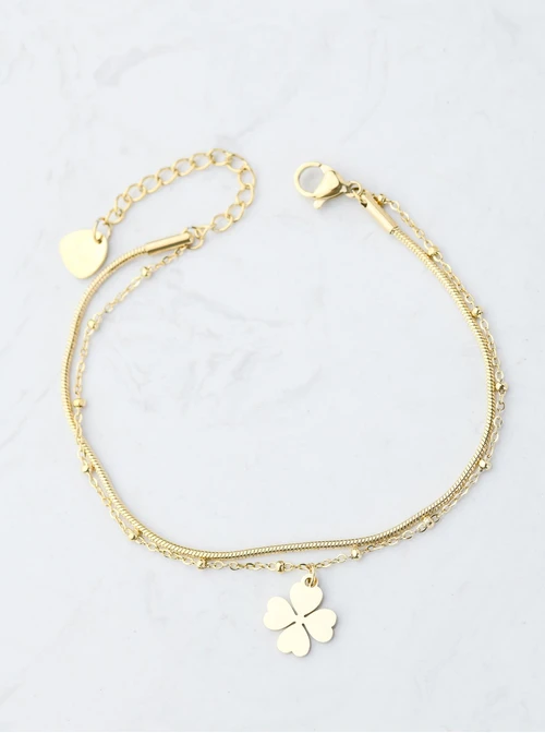 Bransoletka podwójna, koniczynka, złoty S107948Z00