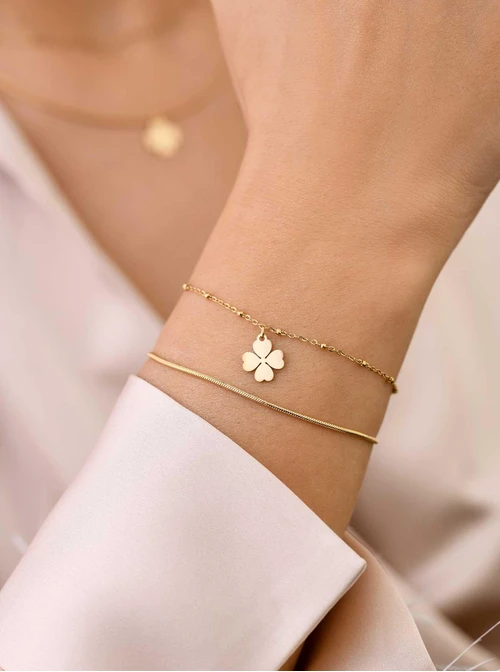 Bransoletka podwójna, koniczynka, złoty S107948Z00