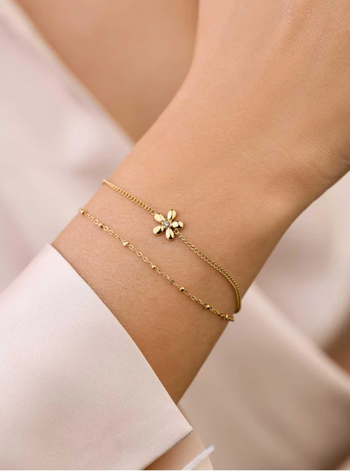 Bransoletka podwójna kwiatuszek, złoty S107942Z00
