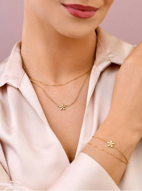 Bransoletka podwójna kwiatuszek, złoty S107942Z00