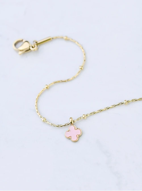 Bransoletka różowa koniczynka, złoty S108176Z06