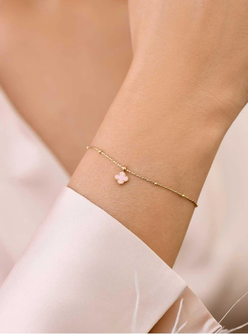 Bransoletka różowa koniczynka, złoty S108176Z06