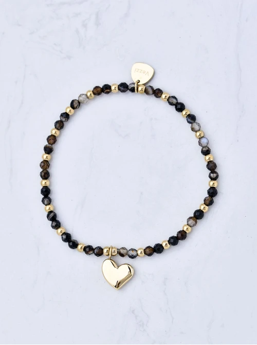 Bransoletka serce, Agat Kawowy, stal pozłacana S108599Z00