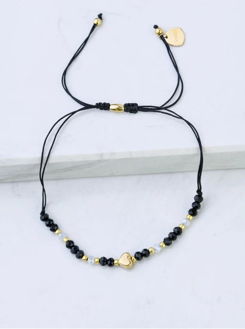 Bransoletka serduszko, czarne kryształki, złoty S108023Z00