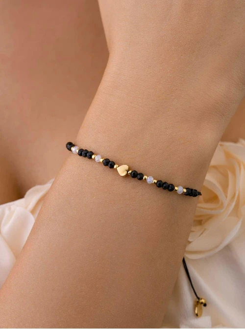 Bransoletka serduszko, czarne kryształki, złoty S108023Z00