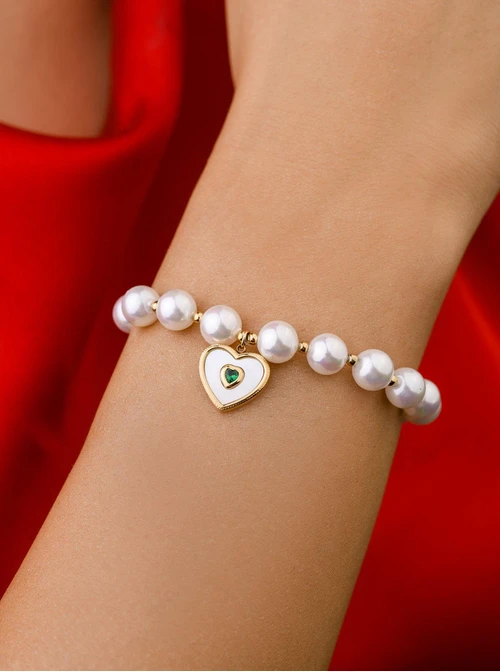 Bransoletka serduszko, perełki, złoty S109334Z00