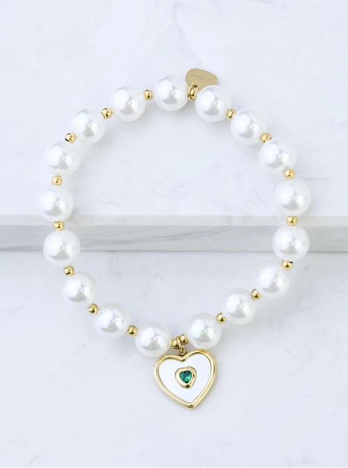 Bransoletka serduszko, perełki, złoty S109334Z00
