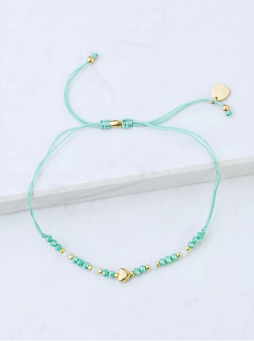 Bransoletka serduszko, zielone kryształki, złoty S108026Z00