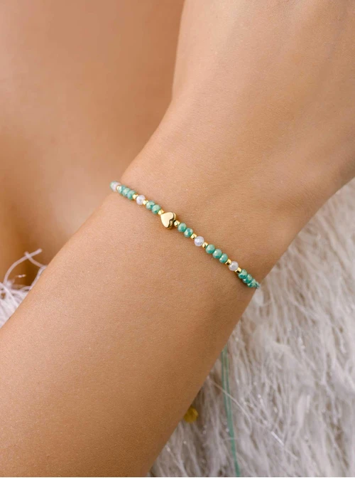 Bransoletka serduszko, zielone kryształki, złoty S108026Z00