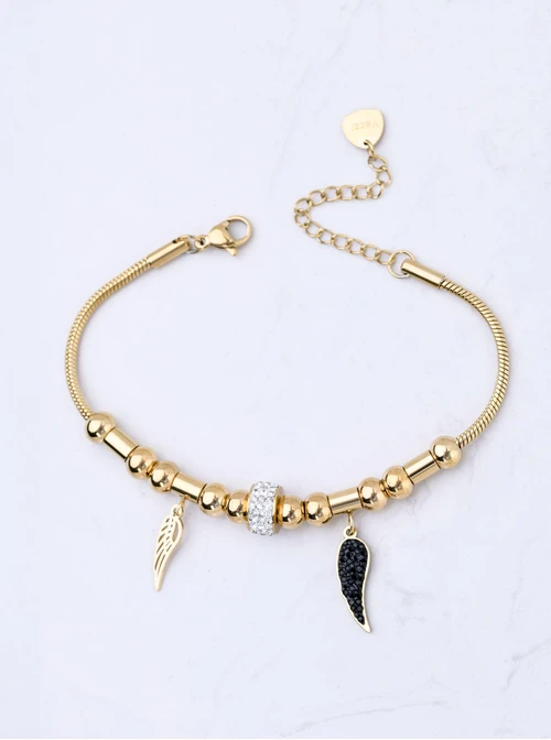 Bransoletka skrzydełka, kryształki, złoty S108434Z01