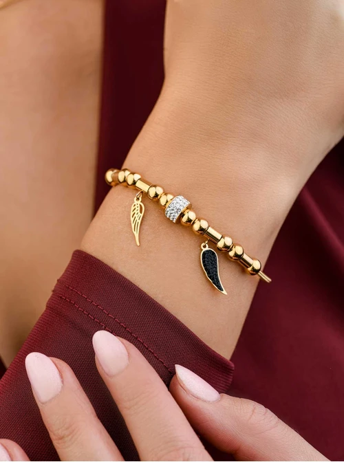 Bransoletka skrzydełka, kryształki, złoty S108434Z01