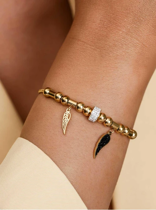 Bransoletka skrzydełka, kryształki, złoty S108434Z01