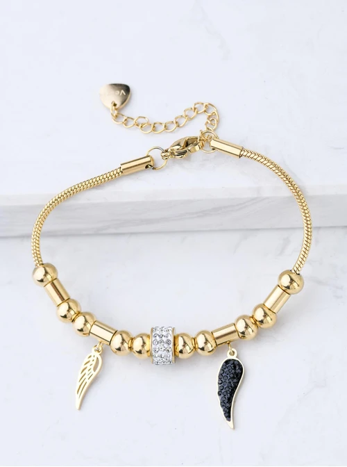 Bransoletka skrzydełka, kryształki, złoty S108434Z01