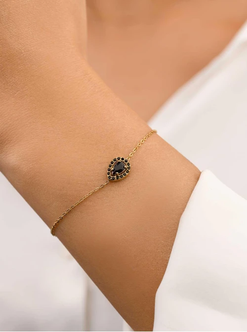 Bransoletka z czarnymi kryształkami, złoty S107523Z01