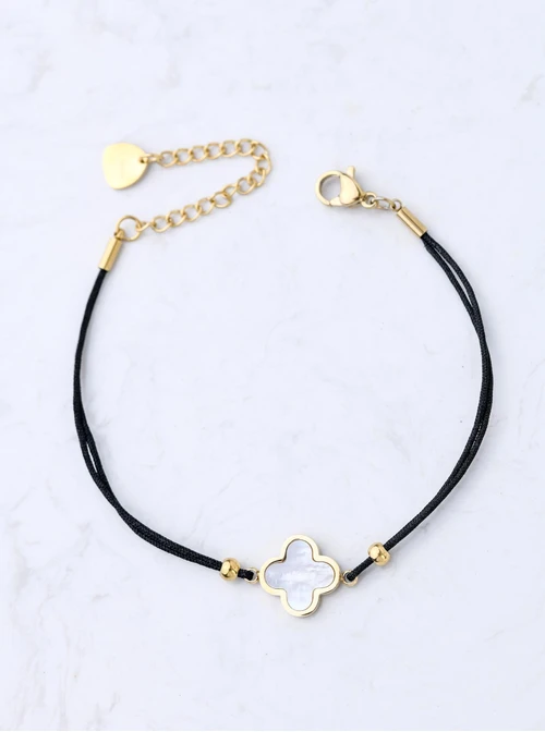 Bransoletka z koniczynką, czarny, złoty S107516Z02