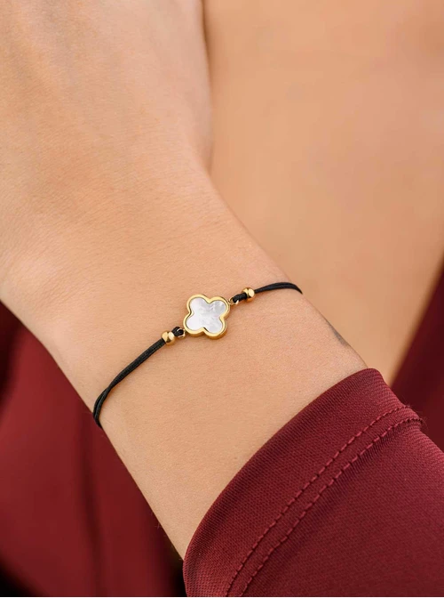 Bransoletka z koniczynką, czarny, złoty S107516Z02