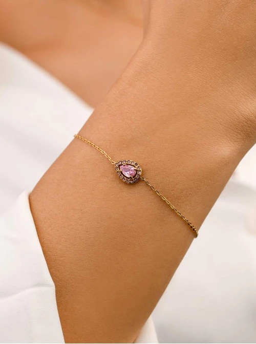 Bransoletka z różowymi kryształkami, złoty S107524Z06