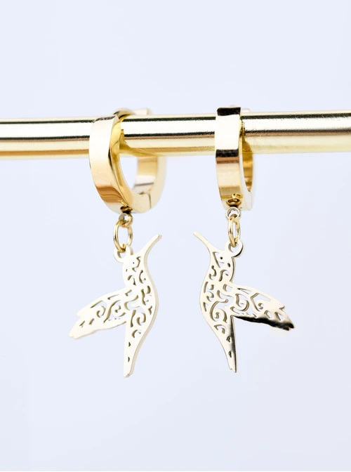 Kolczyki ażurowe koliberki, stal pozłacana S208294Z00