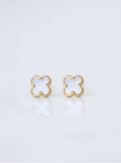 Kolczyki białe koniczynki, złoty S208163Z02