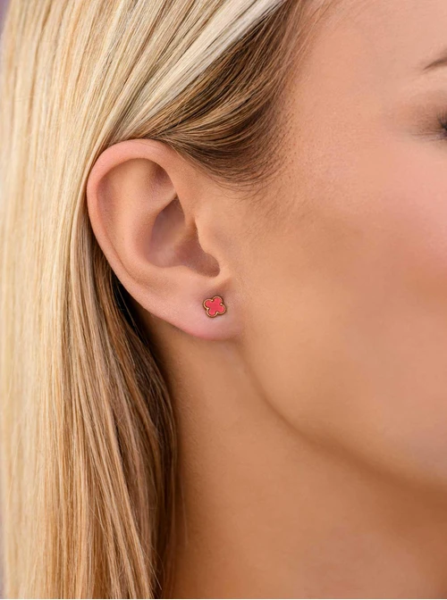 Kolczyki czerwone koniczynki, złoty S208172Z03