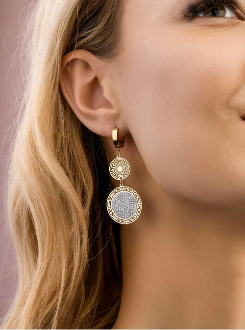 Kolczyki kółka, grecki wzór, złoty S208238Z02