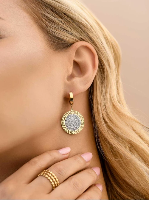 Kolczyki kółko z kryształkami, stal pozłacana S208237Z02