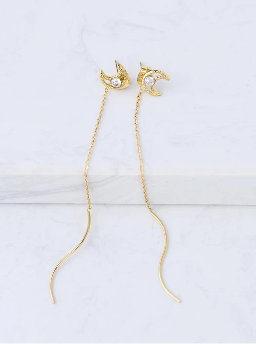 Kolczyki księżyc z kryształkiem, złoty S208210Z02