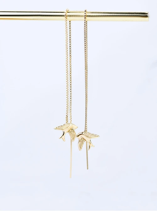 Kolczyki przeciągane jaskółki, stal pozłacana S207660Z00