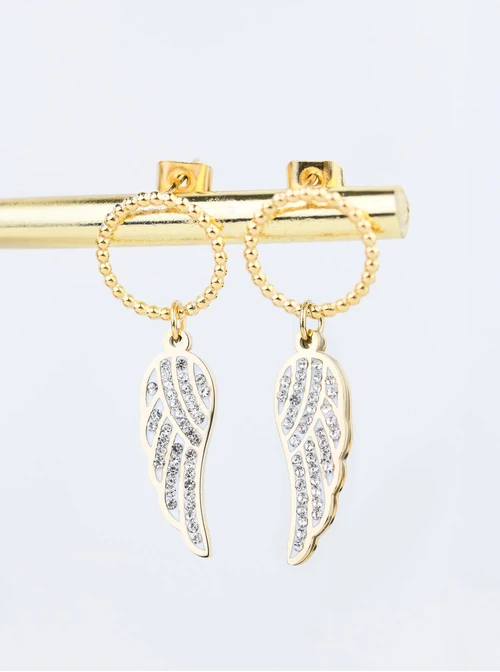 Kolczyki skrzydełka, kryształki, złoty S208435Z02