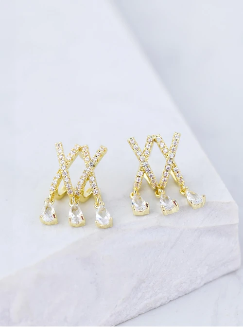 Kolczyki wieczorowe kryształki, złoty B207383P00