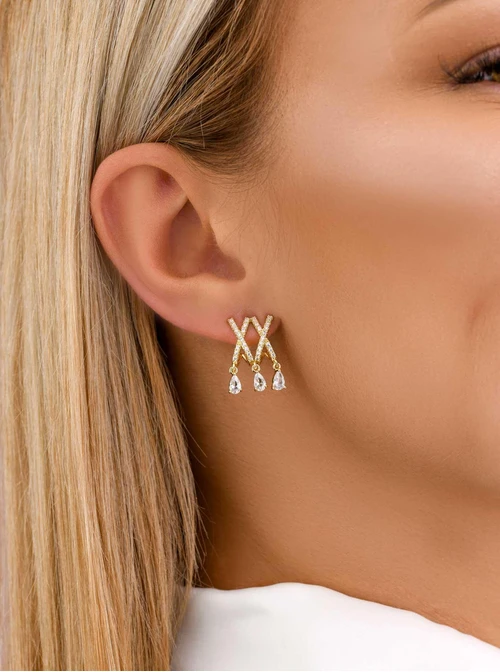 Kolczyki wieczorowe kryształki, złoty B207383P00